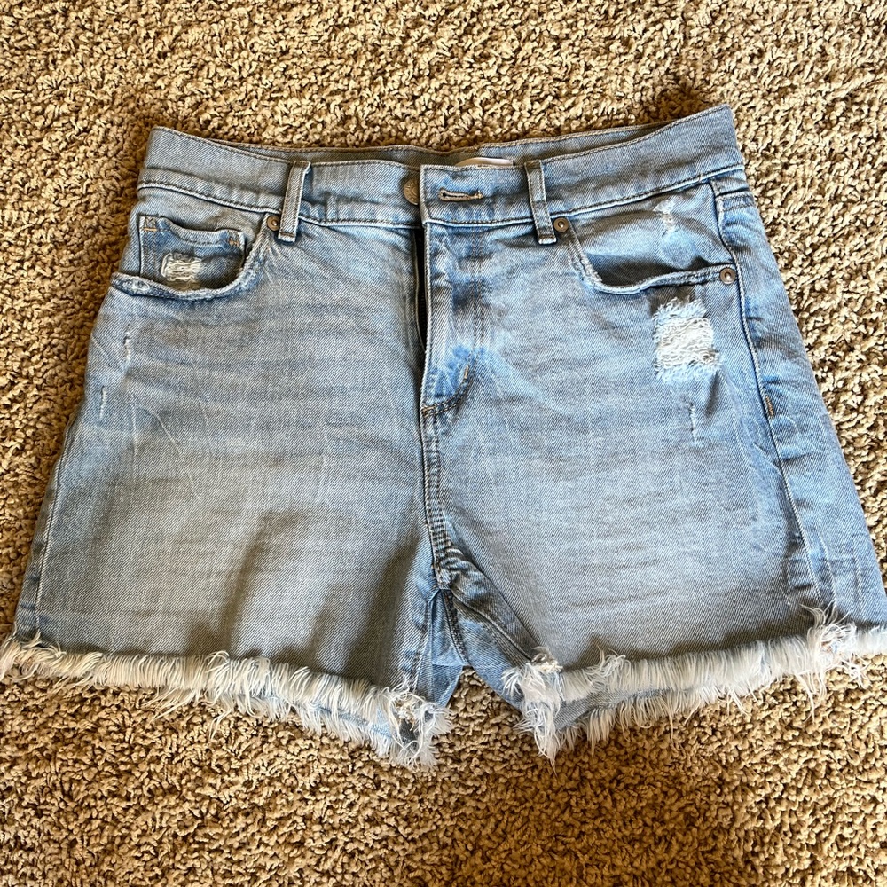 LOFT Light Blue Frayed Jean Shorts